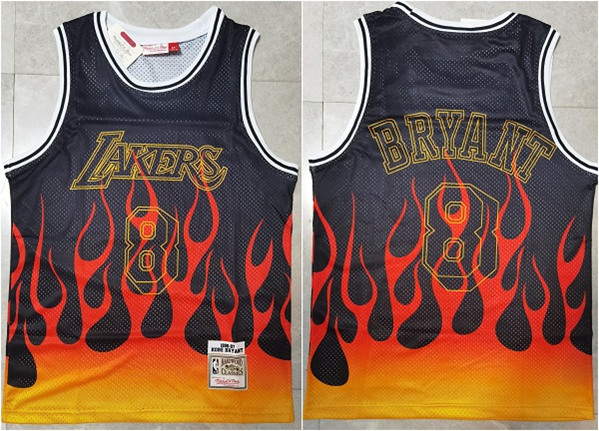 Men's Los Angeles Lakers #8 Kobe Bryant Black Mitchell & Ness 1996-97 Hardwood Classics Swingman Flames Stitched NBA Jersey
